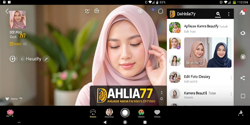 Antarmuka aplikasi DAHLIA77 saat mengedit foto dengan filter cantik.
