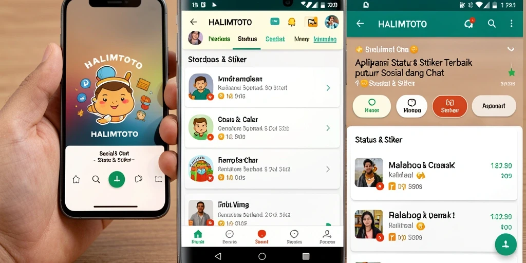 Tampilan antarmuka HALIMTOTO dengan beragam stiker dan status.