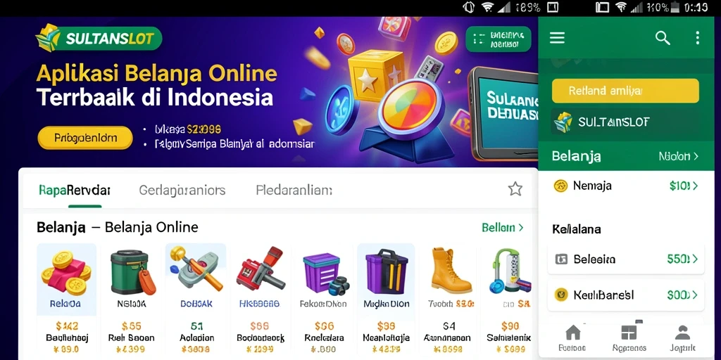 Screenshot aplikasi SULTANSLOT menunjukkan antarmuka menarik untuk belanja online.