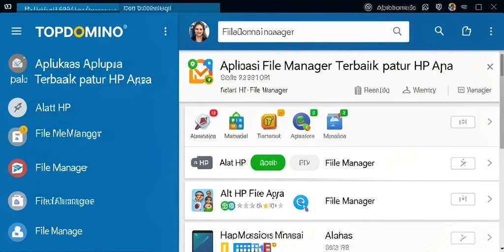 Tampilan antarmuka pengguna aplikasi File Manager TOPDOMINO yang sederhana.