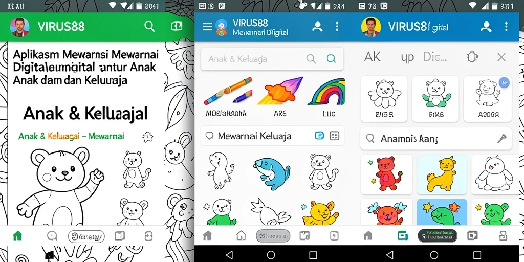 Tampilan antarmuka aplikasi VIRUS88 untuk mewarnai digital.